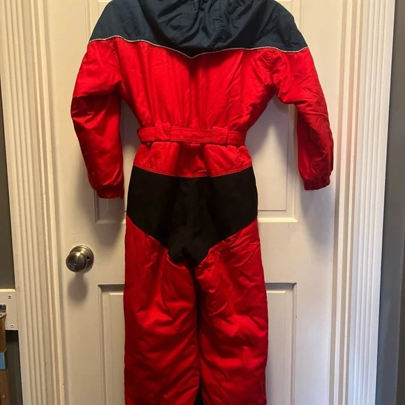 Vintage L.L. Bean Red and Yellow Kids Ski Snow Snowmobile Suit, size S - Picture 3 of 8